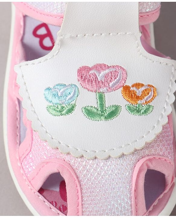 Cute Walk by Babyhug Velcro Closure Sandals With Floral Embroidery - Pink