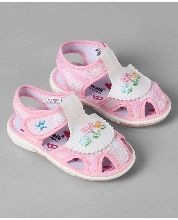 Cute Walk by Babyhug Velcro Closure Sandals With Floral Embroidery - Pink