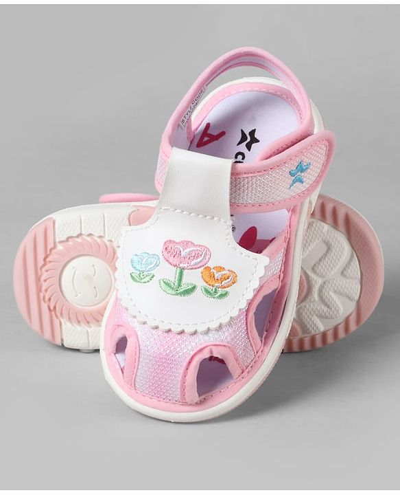 Cute Walk by Babyhug Velcro Closure Sandals With Floral Embroidery - Pink