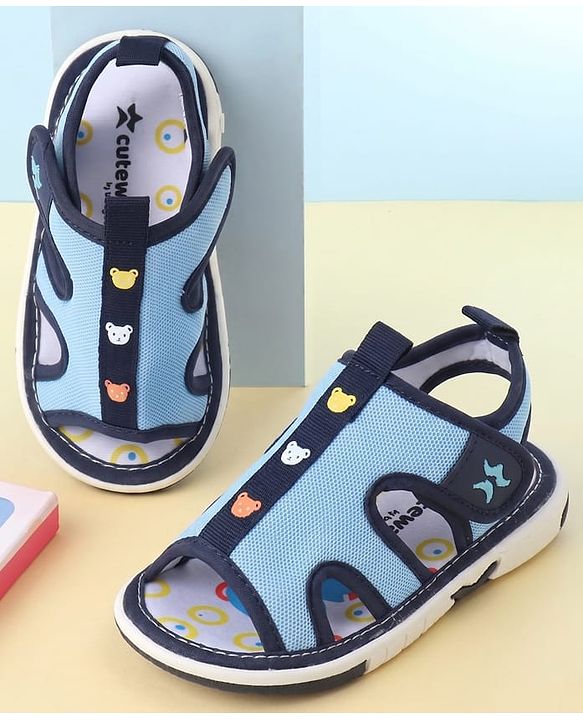 Cute Walk by Babyhug Mesh Velcro Closure Sandal With Bear Print - Blue