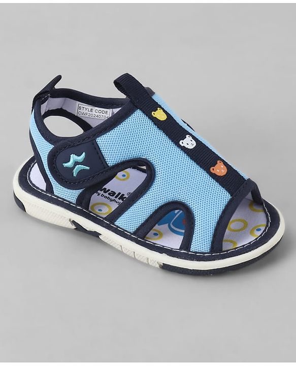 Cute Walk by Babyhug Mesh Velcro Closure Sandal With Bear Print - Blue
