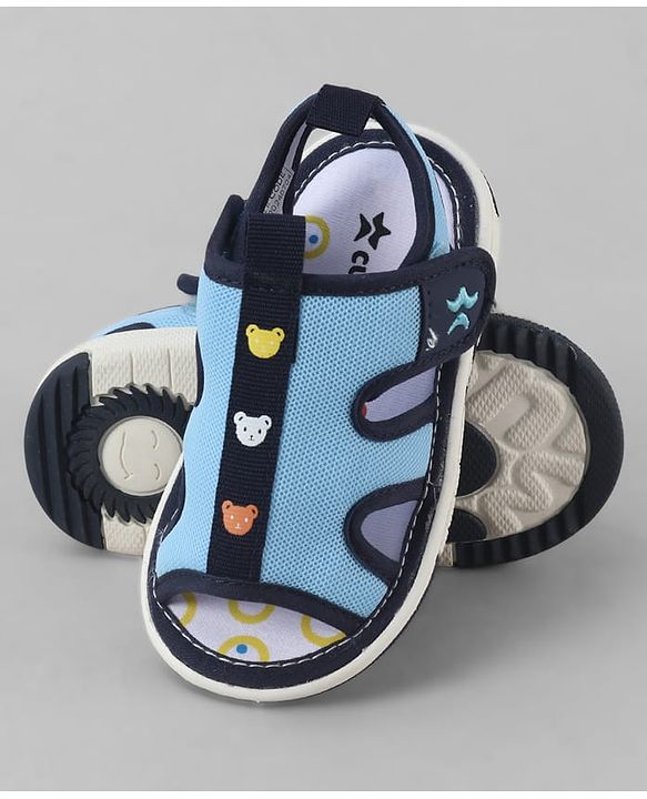 Cute Walk by Babyhug Mesh Velcro Closure Sandal With Bear Print - Blue