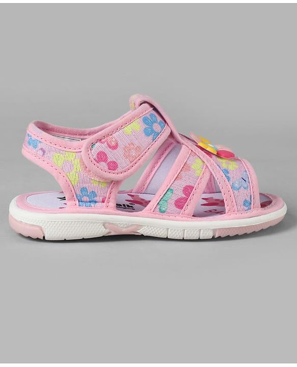 Cute Walk by Babyhug Velcro Closure Sandals With Floral Print & Applique - Pink
