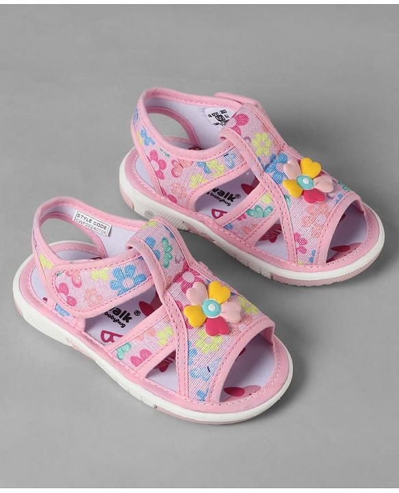 Cute Walk by Babyhug Velcro Closure Sandals With Floral Print & Applique - Pink