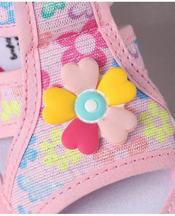 Cute Walk by Babyhug Velcro Closure Sandals With Floral Print & Applique - Pink