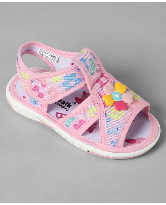 Cute Walk by Babyhug Velcro Closure Sandals With Floral Print & Applique - Pink