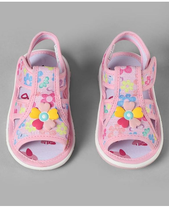 Cute Walk by Babyhug Velcro Closure Sandals With Floral Print & Applique - Pink