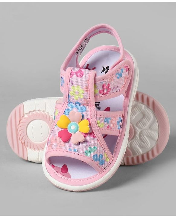 Cute Walk by Babyhug Velcro Closure Sandals With Floral Print & Applique - Pink