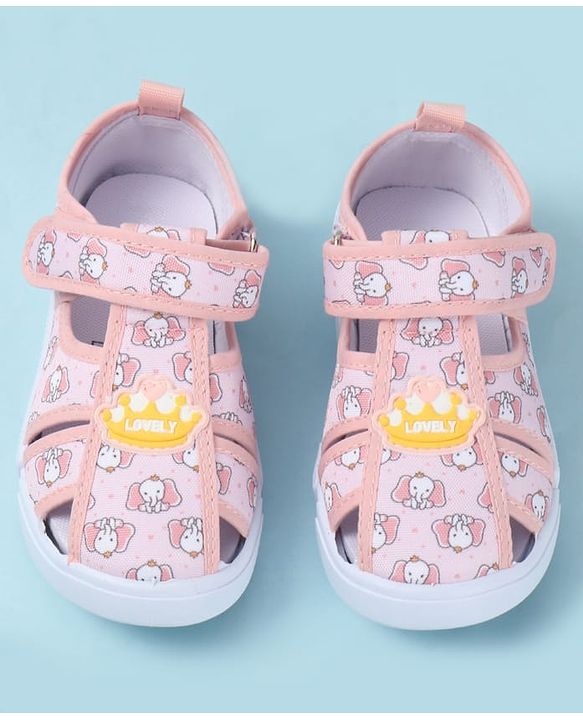 Cute Walk by Babyhug Velcro Closure Sandals with Elephant Print - Pink