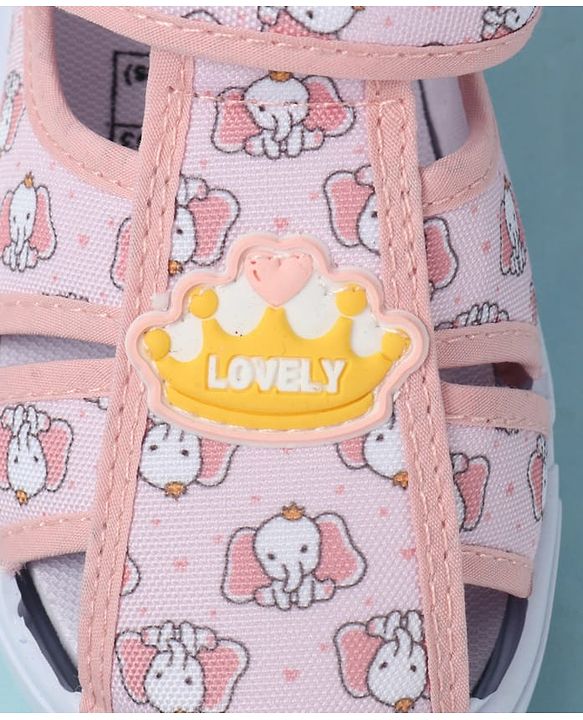 Cute Walk by Babyhug Velcro Closure Sandals with Elephant Print - Pink