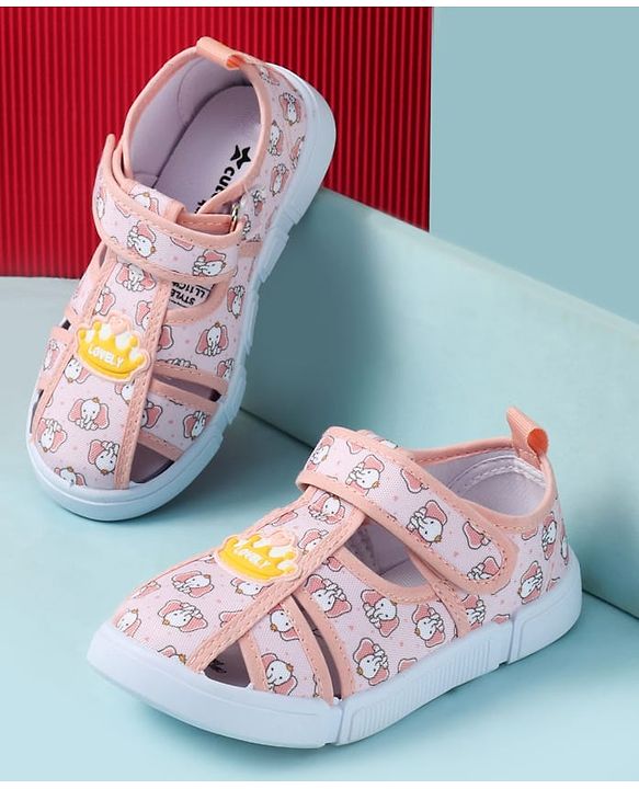 Cute Walk by Babyhug Velcro Closure Sandals with Elephant Print - Pink