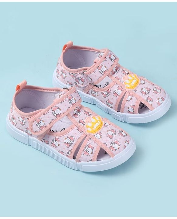 Cute Walk by Babyhug Velcro Closure Sandals with Elephant Print - Pink