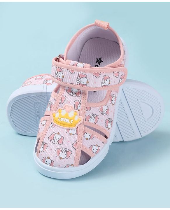 Cute Walk by Babyhug Velcro Closure Sandals with Elephant Print - Pink