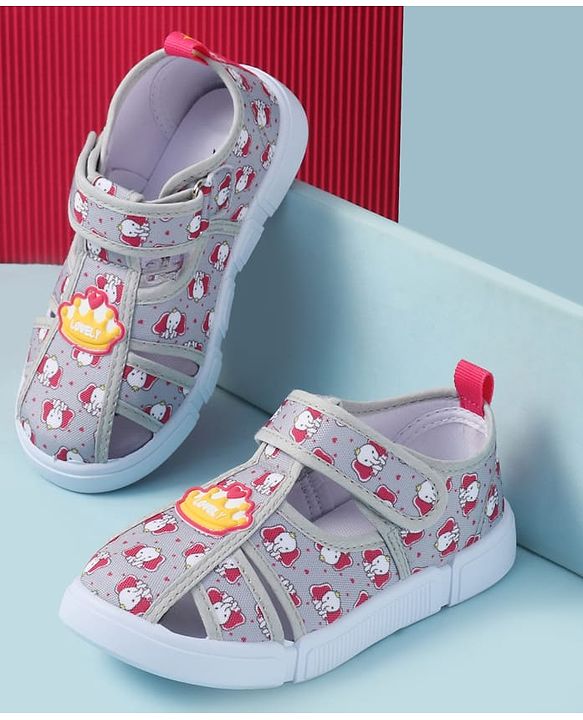 Cute Walk by Babyhug Velcro Closure Sandals with Elephant Print - Pink