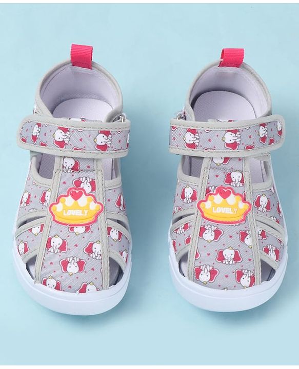 Cute Walk by Babyhug Velcro Closure Sandals with Elephant Print - Pink