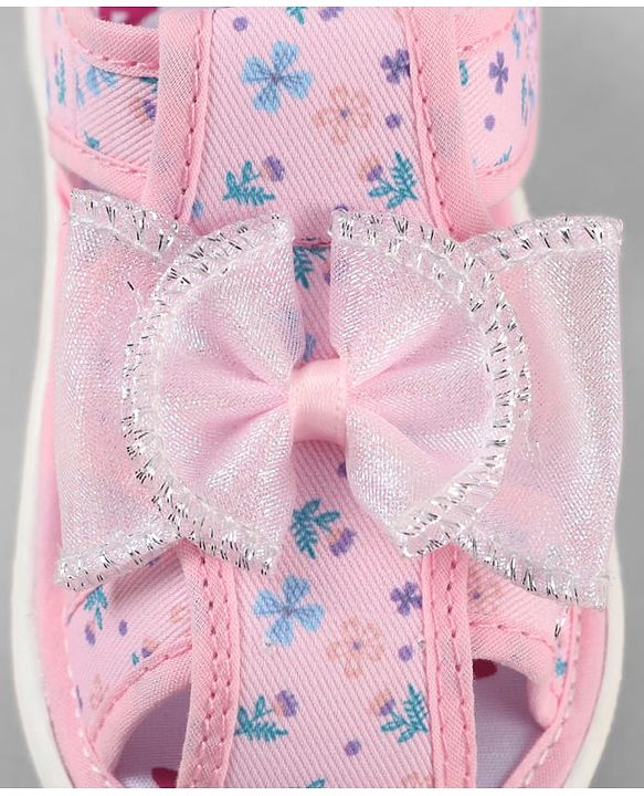 Cute Walk by Babyhug Velcro Closure Floral Printed Sandal With Bow Applique - Pink