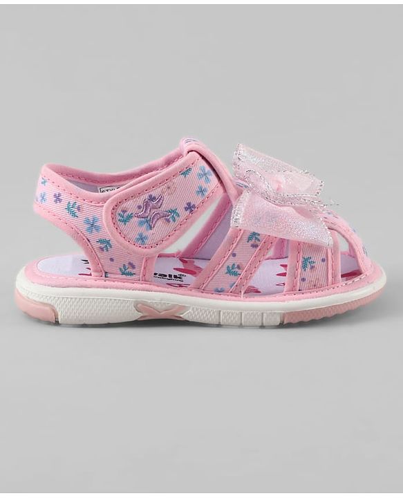 Cute Walk by Babyhug Velcro Closure Floral Printed Sandal With Bow Applique - Pink