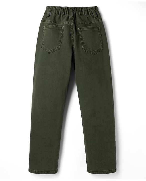 Pine Kids Denim Woven Full Length Solid Color Jeans - Green