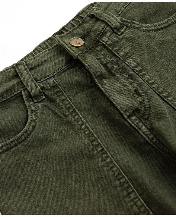 Pine Kids Denim Woven Full Length Solid Color Jeans - Green