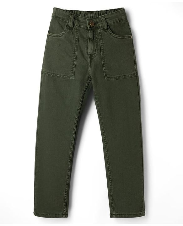 Pine Kids Denim Woven Full Length Solid Color Jeans - Green