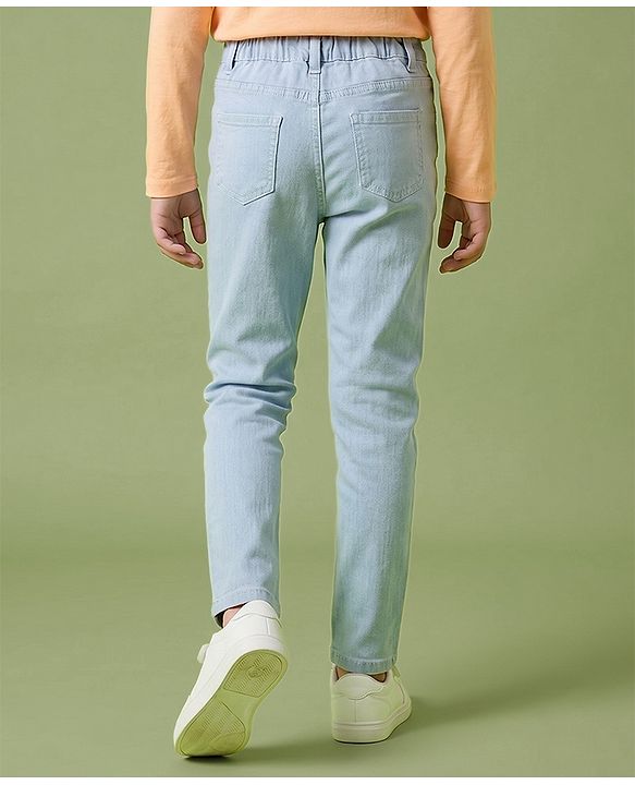 Pine Kids Denim Woven Full Length Washed Jeans - Light Blue