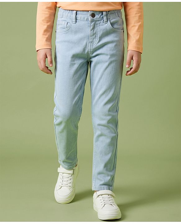 Pine Kids Denim Woven Full Length Washed Jeans - Light Blue
