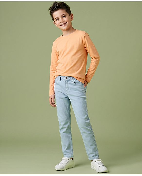 Pine Kids Denim Woven Full Length Washed Jeans - Light Blue