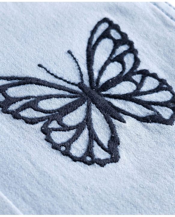 Pine Kids Denim Woven Full Length Butterfly Embroidered Washed Jeans - Blue