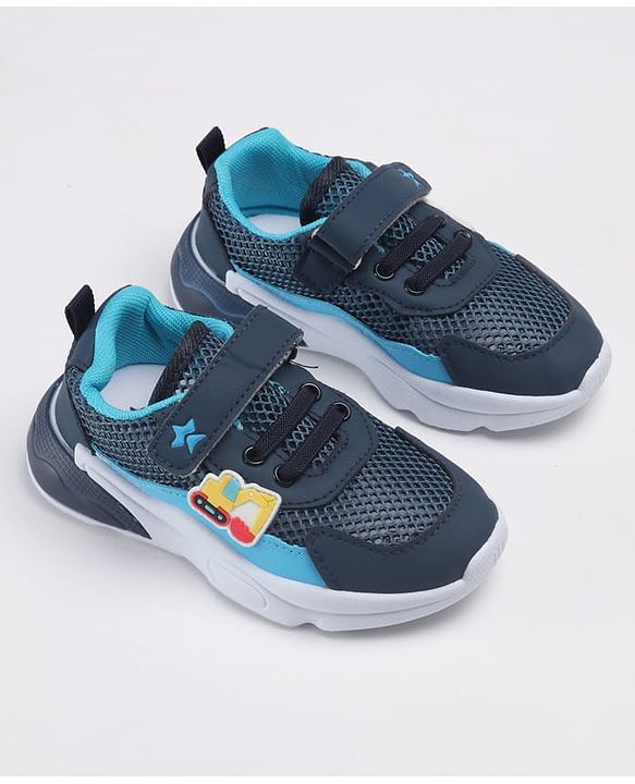 Cute Walk by Babyhug Velcro Closure Sneakers With JCB Applique - Navy Blue