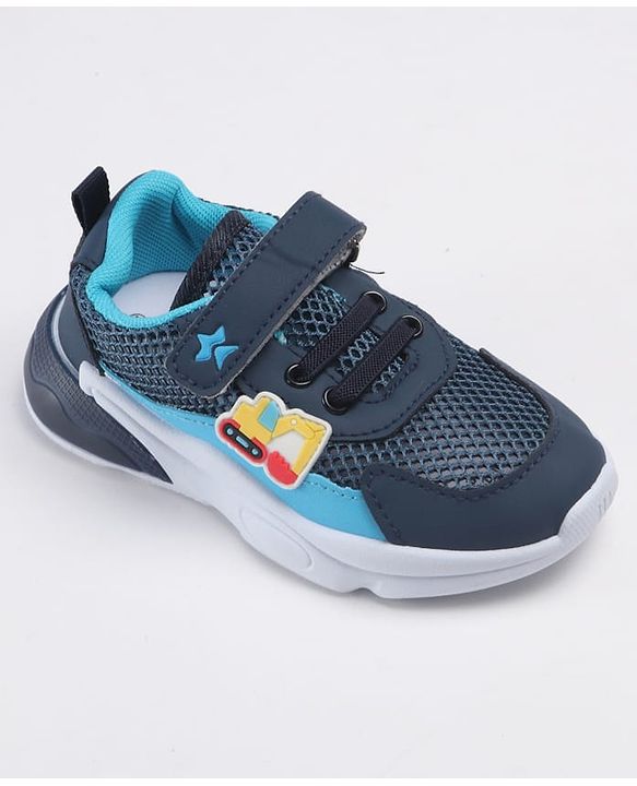 Cute Walk by Babyhug Velcro Closure Sneakers With JCB Applique - Navy Blue