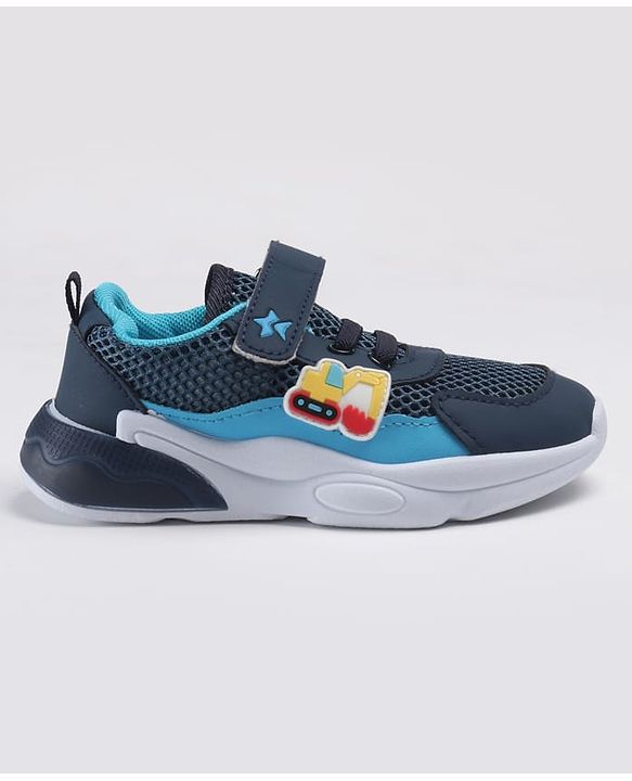 Cute Walk by Babyhug Velcro Closure Sneakers With JCB Applique - Navy Blue
