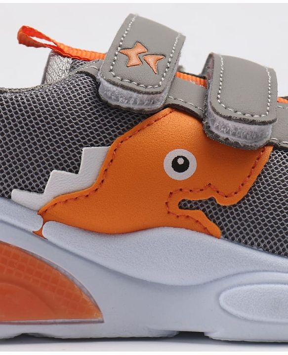 Cute Walk by Babyhug Velcro Closure Sneakers With Animal Patch - Grey
