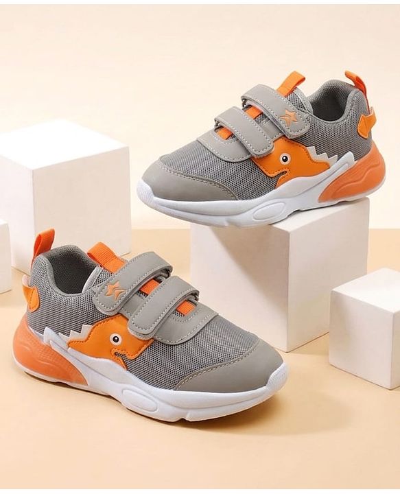 Cute Walk by Babyhug Velcro Closure Sneakers With Animal Patch - Grey
