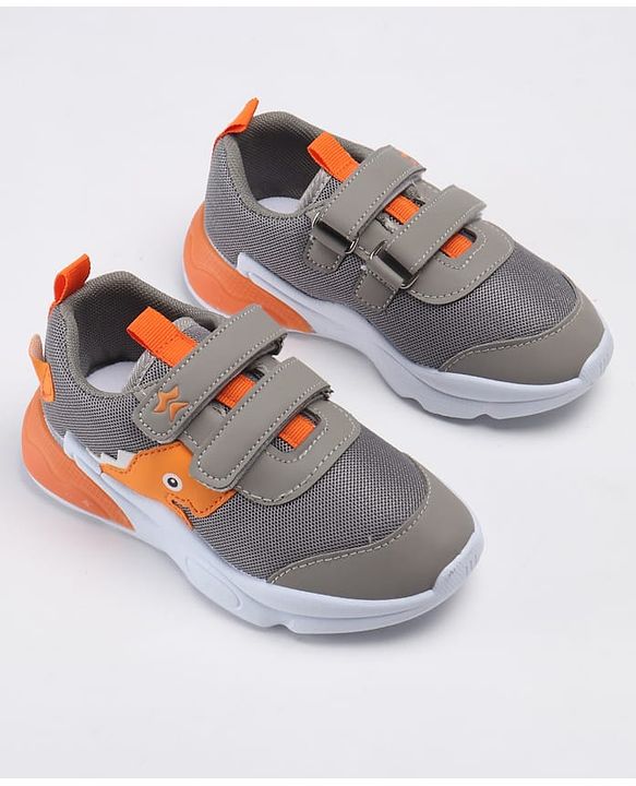 Cute Walk by Babyhug Velcro Closure Sneakers With Animal Patch - Grey