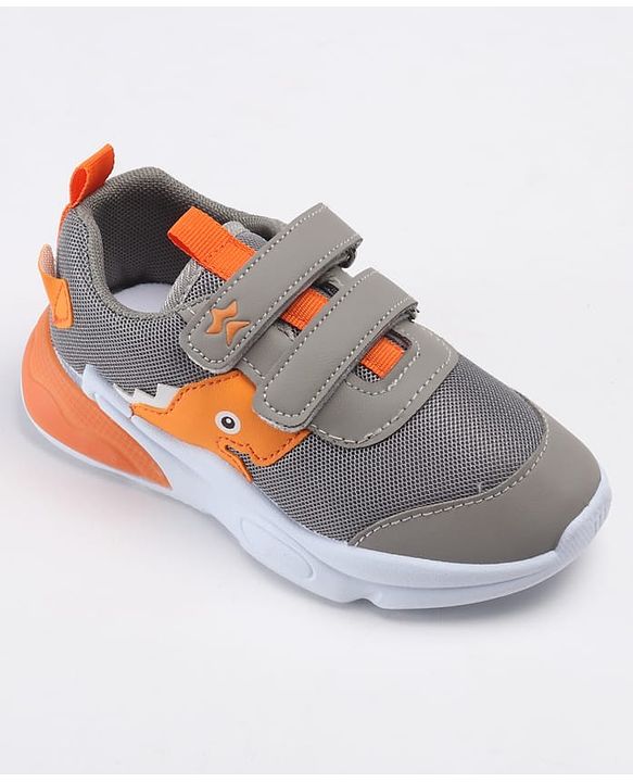 Cute Walk by Babyhug Velcro Closure Sneakers With Animal Patch - Grey