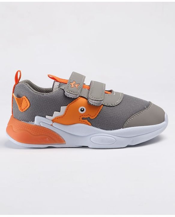 Cute Walk by Babyhug Velcro Closure Sneakers With Animal Patch - Grey