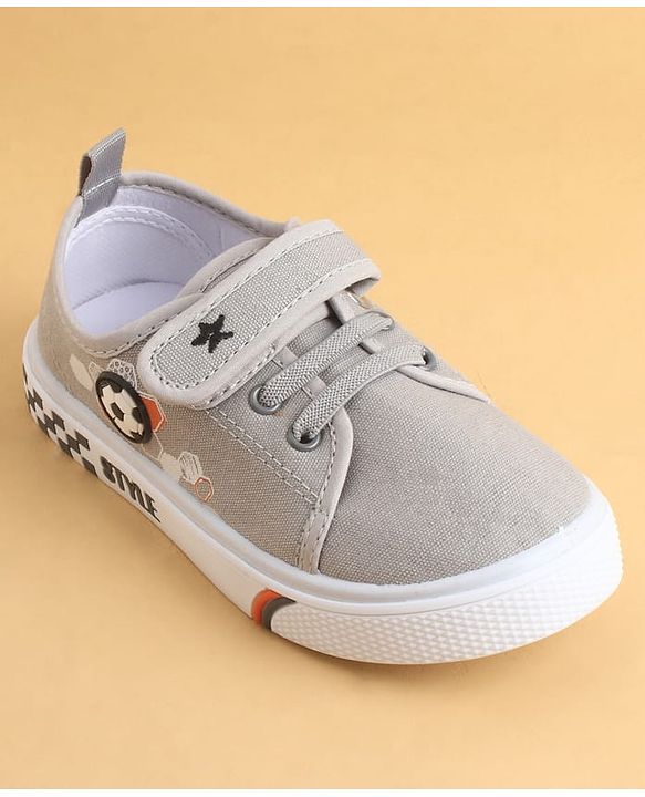 Cute Walk by Babyhug Velcro Closure Casual Shoes with Football Applique - Grey