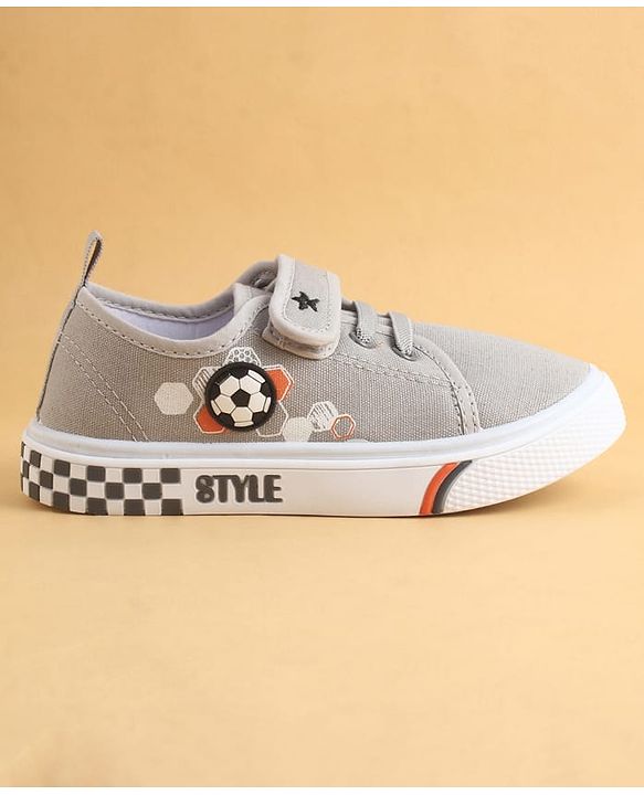 Cute Walk by Babyhug Velcro Closure Casual Shoes with Football Applique - Grey