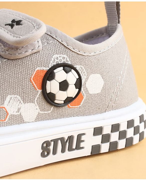 Cute Walk by Babyhug Velcro Closure Casual Shoes with Football Applique - Grey