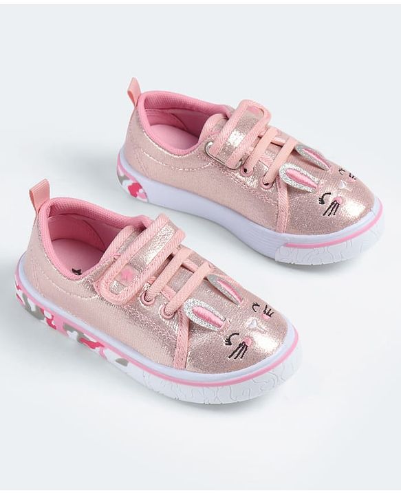 Cute Walk by Babyhug Velcro Closure Casual Shoes with Cat Embroidery - Pink