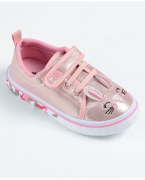 Cute Walk by Babyhug Velcro Closure Casual Shoes with Cat Embroidery - Pink