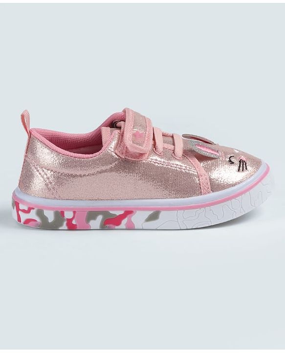 Cute Walk by Babyhug Velcro Closure Casual Shoes with Cat Embroidery - Pink