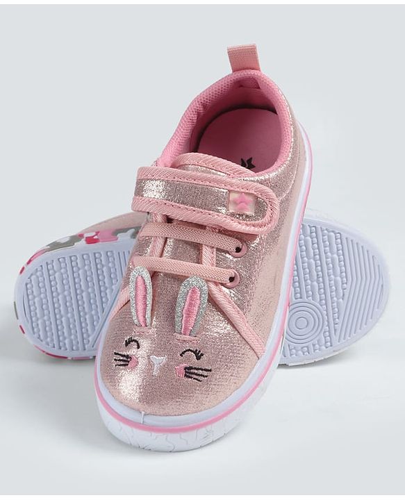 Cute Walk by Babyhug Velcro Closure Casual Shoes with Cat Embroidery - Pink