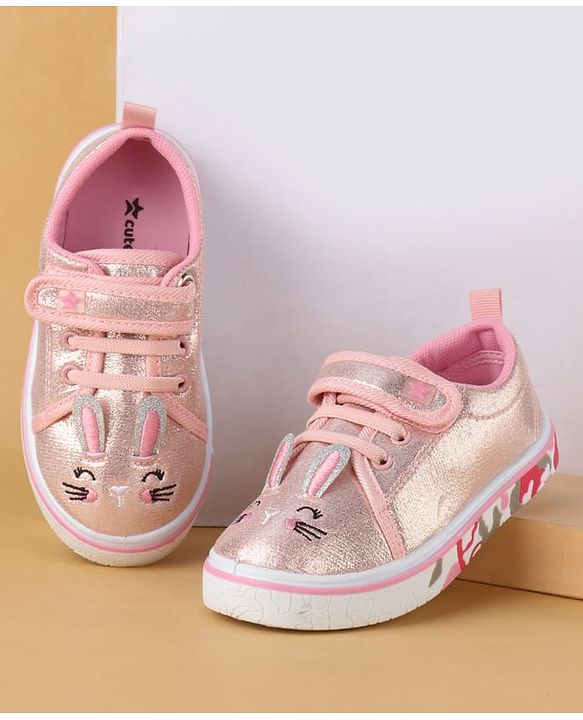 Cute Walk by Babyhug Velcro Closure Casual Shoes with Cat Embroidery - Pink