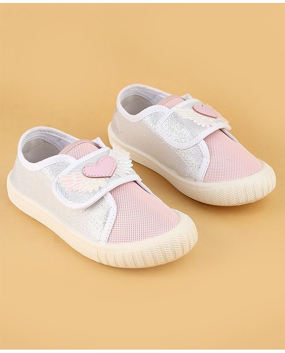 Cute Walk by Babyhug Velcro Closure Casual Shoes With Heart & Wings Applique- Pink