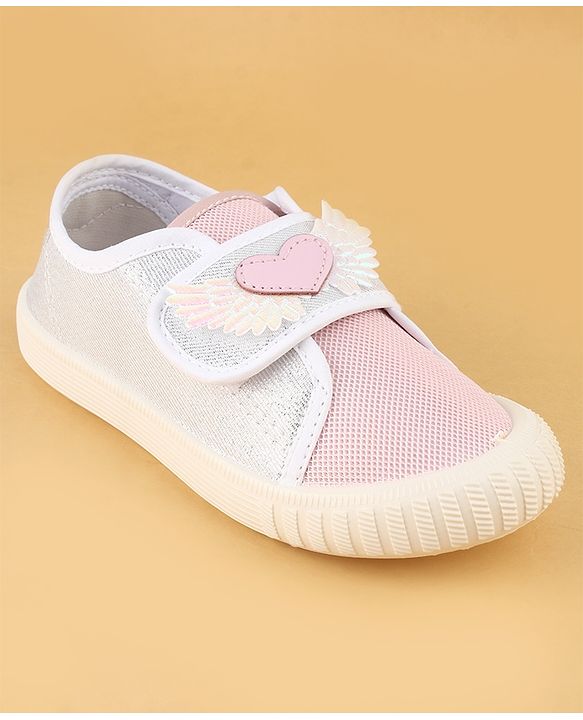 Cute Walk by Babyhug Velcro Closure Casual Shoes With Heart & Wings Applique- Pink