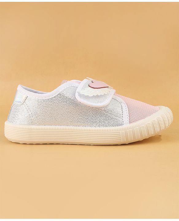 Cute Walk by Babyhug Velcro Closure Casual Shoes With Heart & Wings Applique- Pink