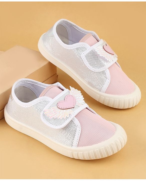 Cute Walk by Babyhug Velcro Closure Casual Shoes With Heart & Wings Applique- Pink