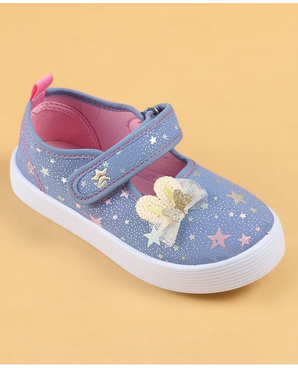 Cute Walk by Babyhug Velcro Closure Casual Shoes with Star Print & Bow Applique - Blue