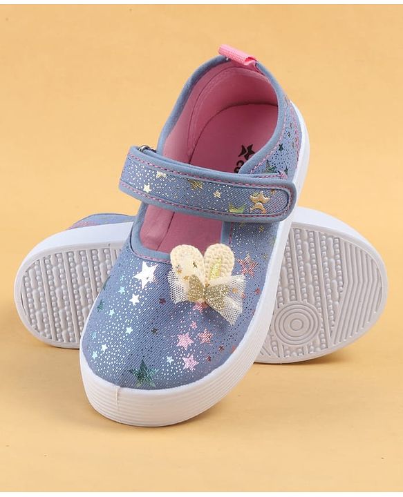 Cute Walk by Babyhug Velcro Closure Casual Shoes with Star Print & Bow Applique - Blue